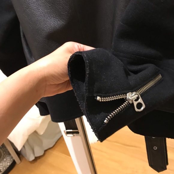 Sandro Combo Leather Wool Moto jacket - Picture 5 of 10